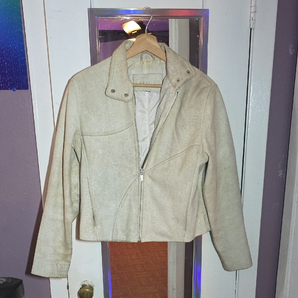 Encore Jeans Women's Beige Leather Jacket - Picture 1 of 5